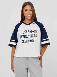 Tricou femei alb-bleumarin OZONEE JS/R62493