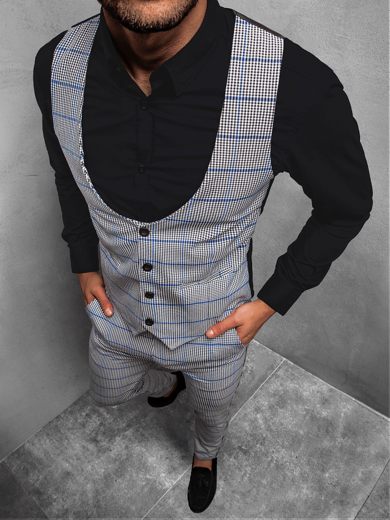 Set pentru bărbați - Vestă de costum cu pantaloni chino, gri-albastru OZONEE DJ/5598