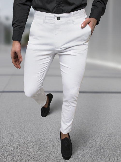 Pantaloni chino bărbaţi albi OZONEE DJ/5526