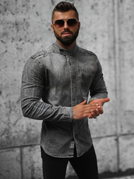 Cămașă de blugi bărbați gri OZONEE NB/MC713G