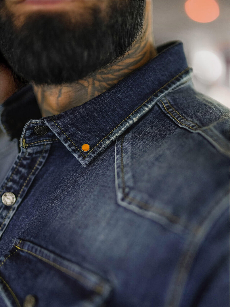 Cămașă de blugi bărbați albastră închis OZONEE O/51410