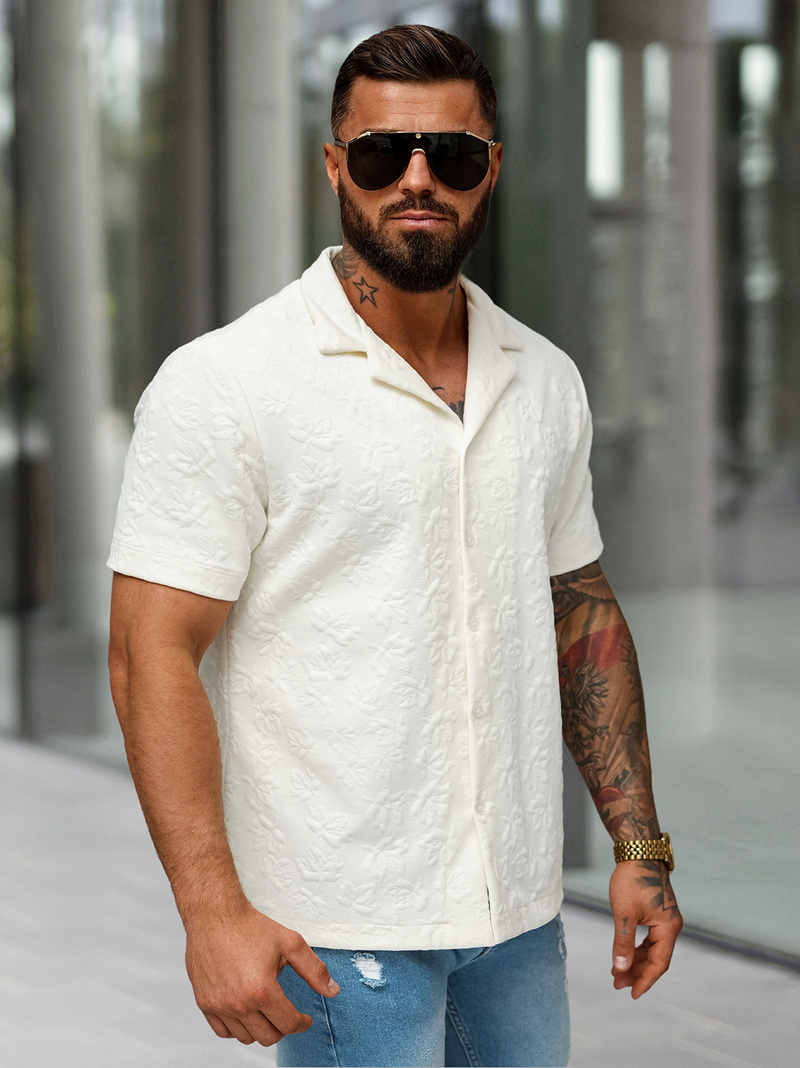 Cămașă cu mâneca scurtă bărbați écru OZONEE O/B2258