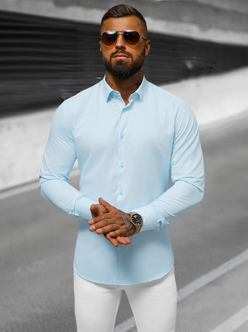 Cămașă bărbați albastră deschis OZONEE O/V59