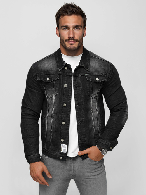 Jachetă de blugi bărbați neagră OZONEE NB/MJ512NZ