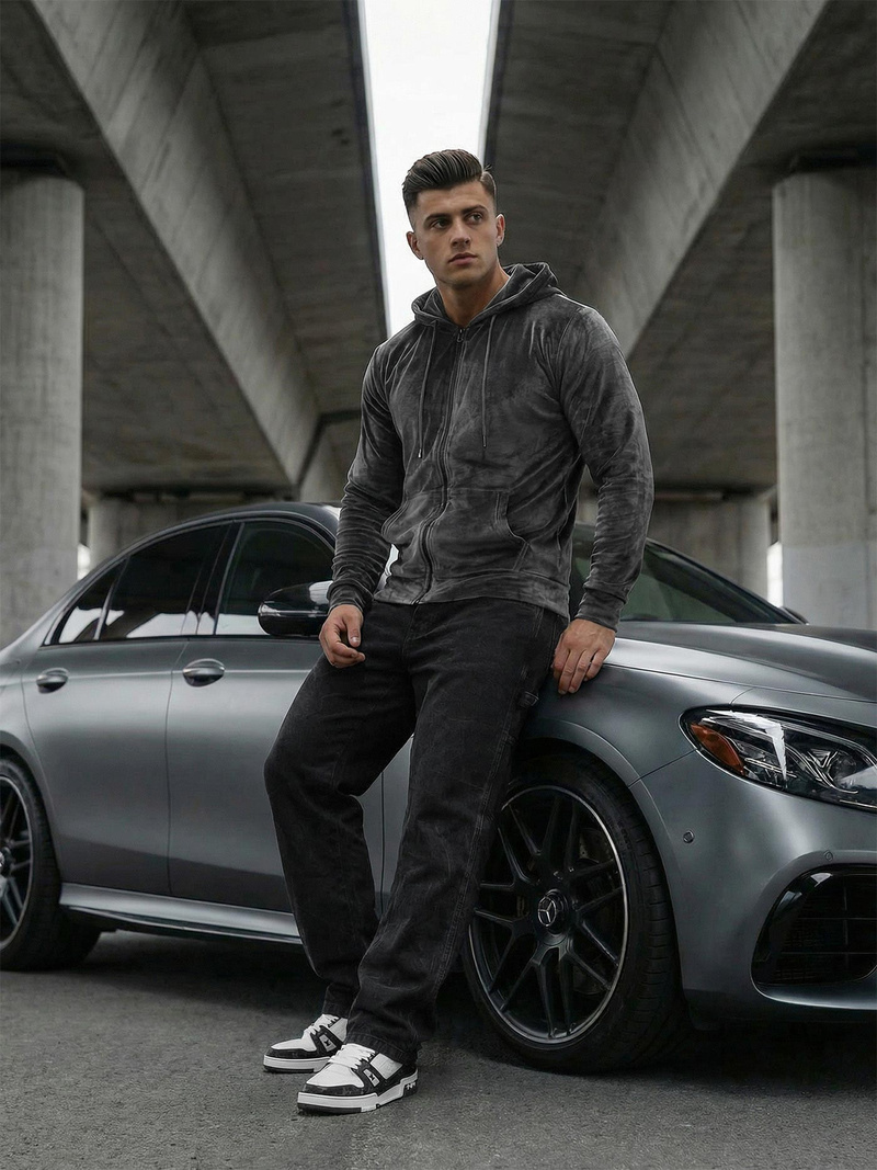 Hanorac bărbați din catifea antracit OZONEE JS/8B1168/6Z