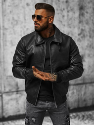 Geacă de piele bărbați neagră OZONEE JB/JP1178Z