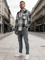 Cămașă bărbați neagră-albă OZONEE NB/MC728N/3