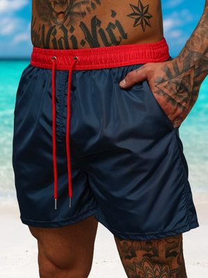Pantaloni scurti de baie bărbați albastru marin/rosii OZONEE JS/17K560/25A