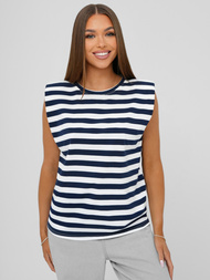 Tricou femei alb-albastru marin OZONEE JS/R61670