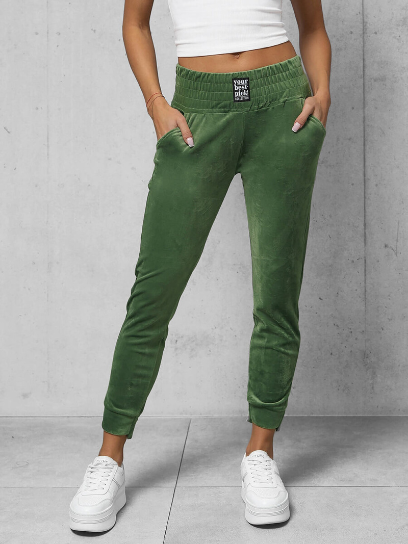 Pantaloni de trening din catifea femei kaki OZONEE O/CR98108