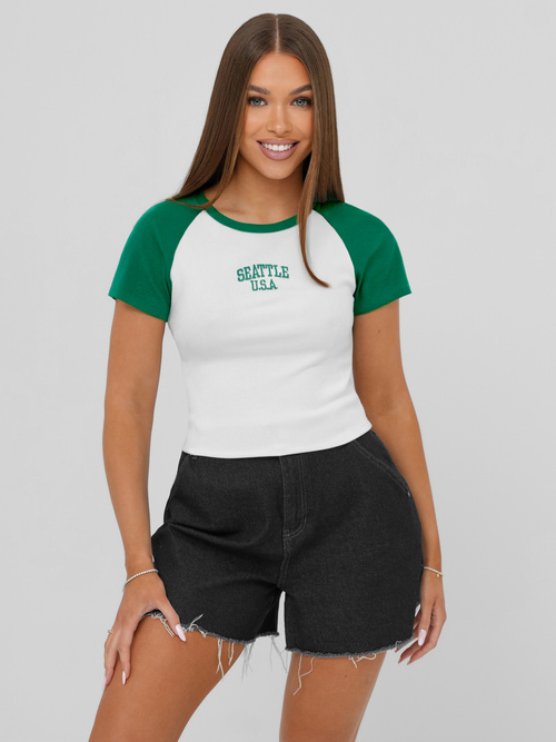 Tricou femei alb-verde OZONEE JS/R61627
