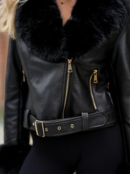 Geacă de piele pentru femei neagra OZONEE JS/61M8511/392A