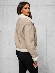 Geacă de piele pentru femei bej OZONEE O/81331Z