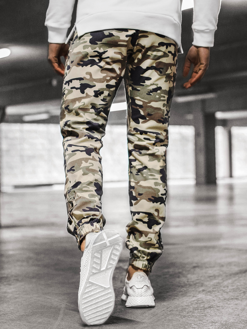 Pantaloni chino jogger pentru bărbați bej-camuflaj OZONEE A/0952