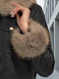 Geacă de piele pentru femei neagră-bej OZONEE JS/61M8513/392B