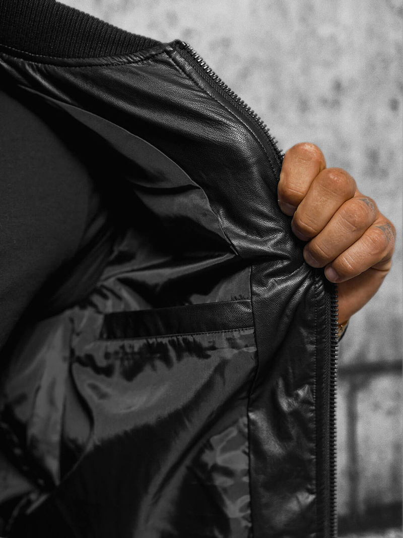 Geacă de piele bărbați neagră OZONEE O/11Z8099