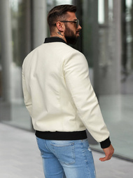 Geacă de piele bărbați écru OZONEE JS/11Z8107