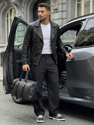 Geacă de piele bărbați neagră OZONEE JS/11Z8067Z