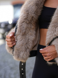 Geacă de piele pentru femei neagră-bej OZONEE JS/61M8510/392B