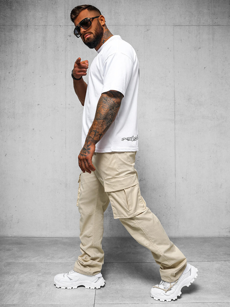 Pantaloni cargo relaxed bărbaţi bej OZONEE O/G3179Z