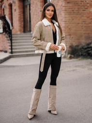 Geacă de piele pentru femei bej OZONEE O/81331