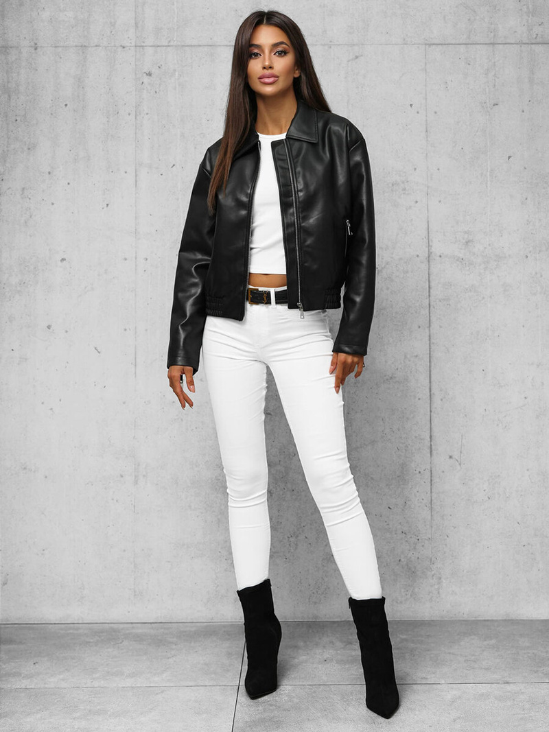 Geacă de piele pentru femei neagră OZONEE O/G116Z