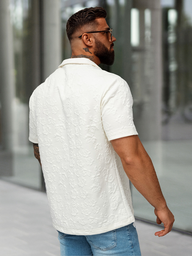 Cămașă cu mâneca scurtă bărbați écru OZONEE O/B2258