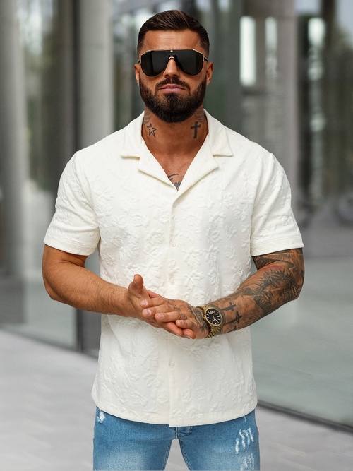 Cămașă cu mâneca scurtă bărbați écru OZONEE O/B2258