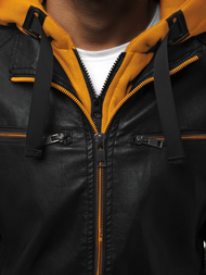 Geacă de piele bărbați negru-galben OZONEE N/6129