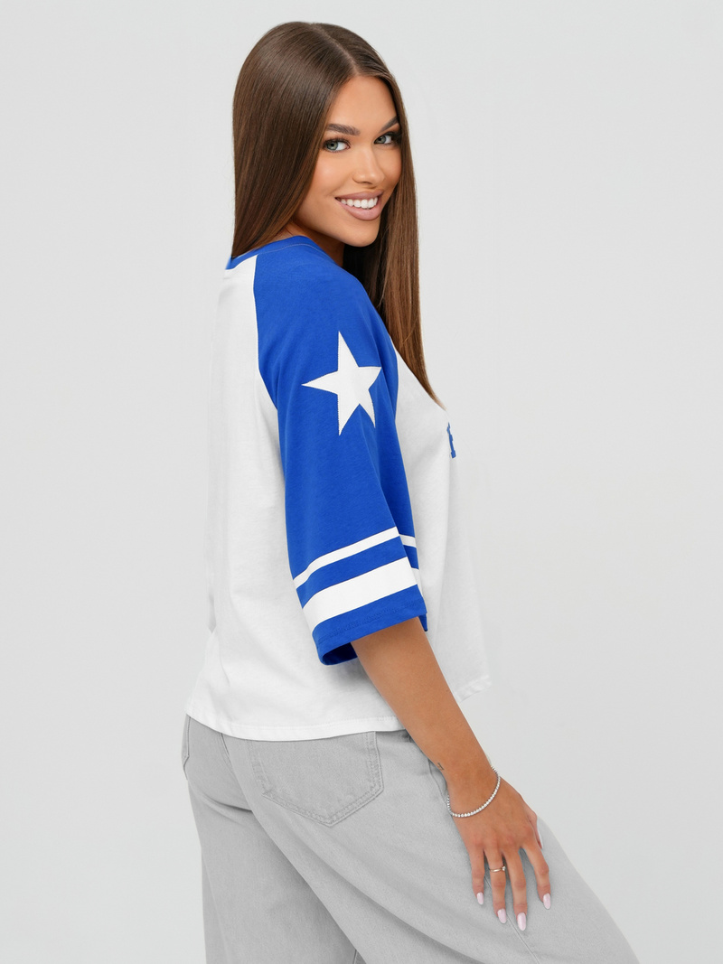 Tricou femei alb-albastru OZONEE JS/R62493