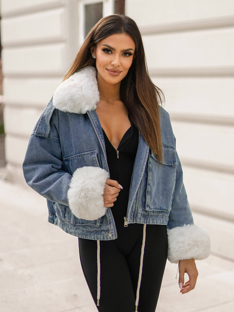 Jachetă de blugi femei albastră OZONEE JS/11Z8219