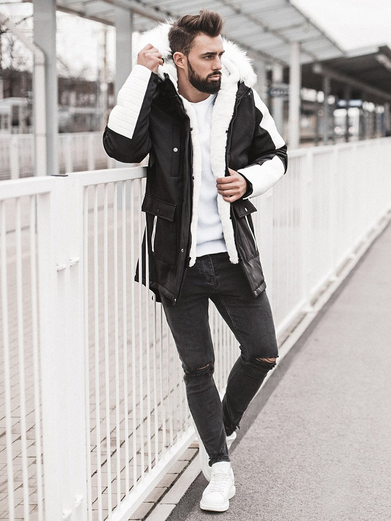 Geacă de iarnă parka bărbați neagră-albă OZONEE O/5832Z