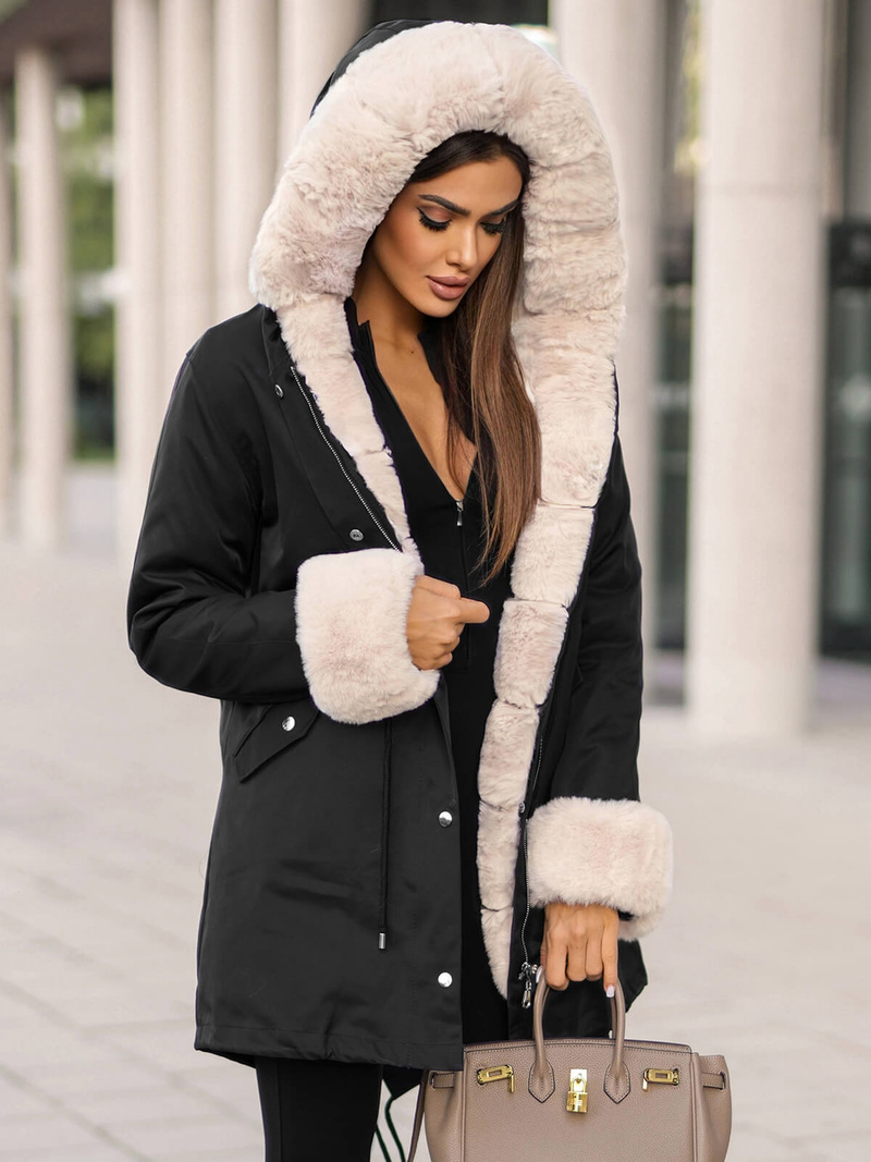 Geacă de iarnă damă neagră OZONEE JS/M763/392Z