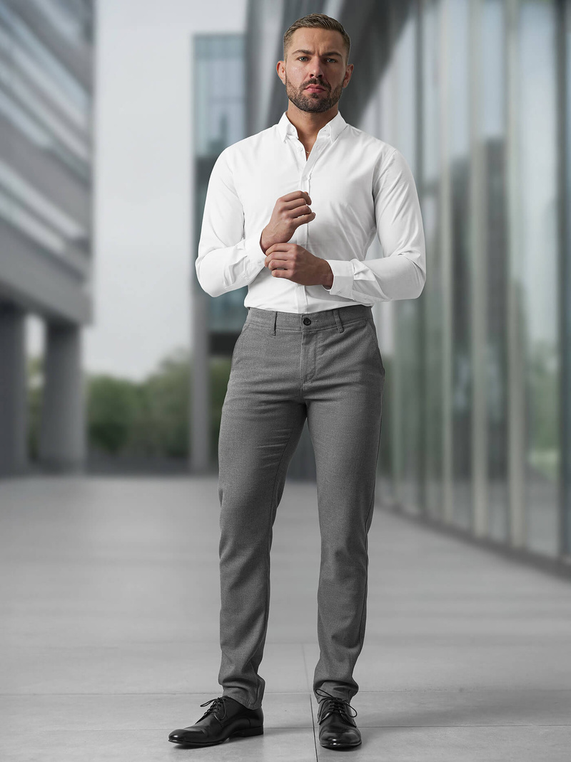 Pantaloni chino bărbaţi gri închis OZONEE V/6545