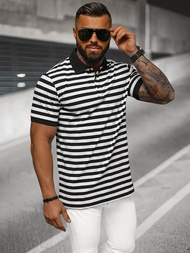 Tricou polo bărbați alb-negru OZONEE NB/MT3110