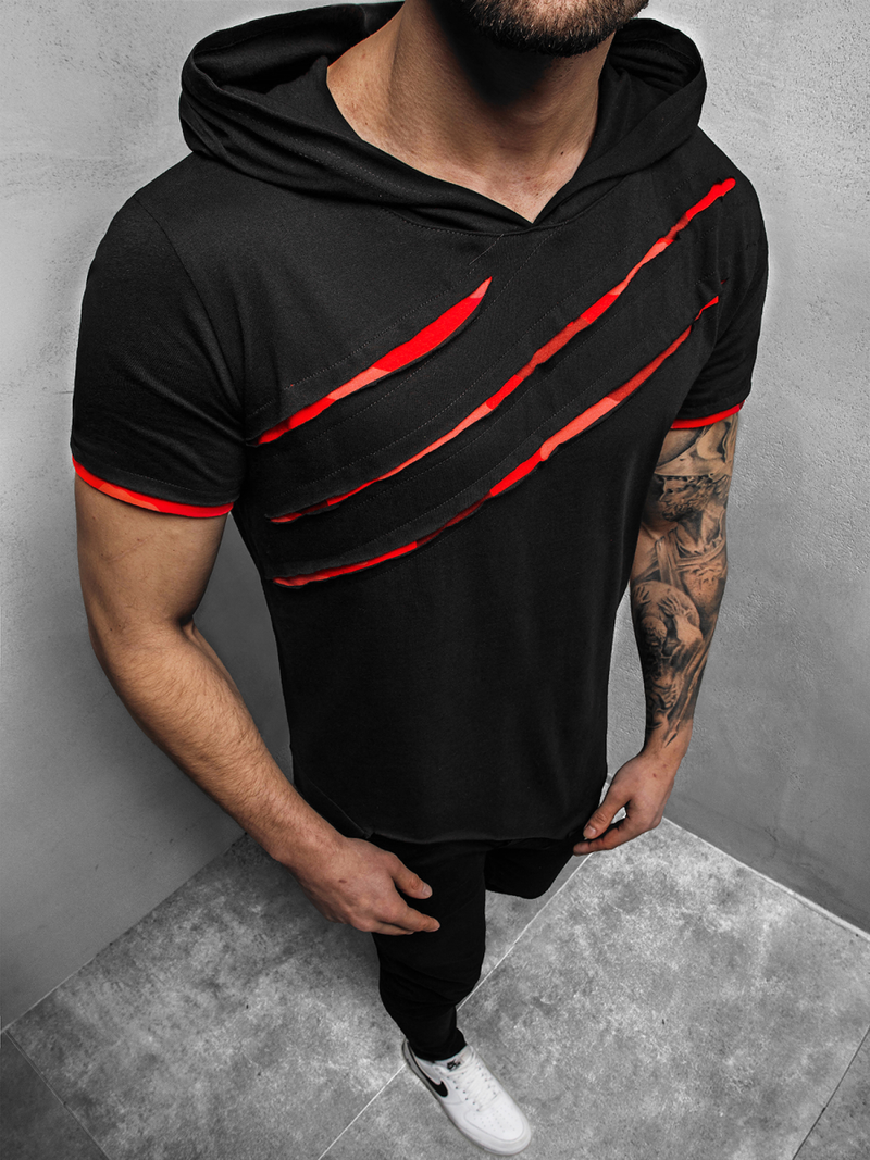 Tricou bărbați negru-roșu OZONEE A/1185Z