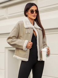 Geacă de piele pentru femei bej OZONEE JS/11Z8178