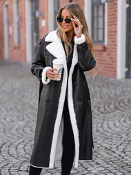 Palton de piele de dama neagru OZONEE JS/11Z8253