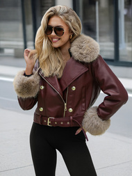 Geacă de piele pentru femei bordo OZONEE JS/61M8512/6