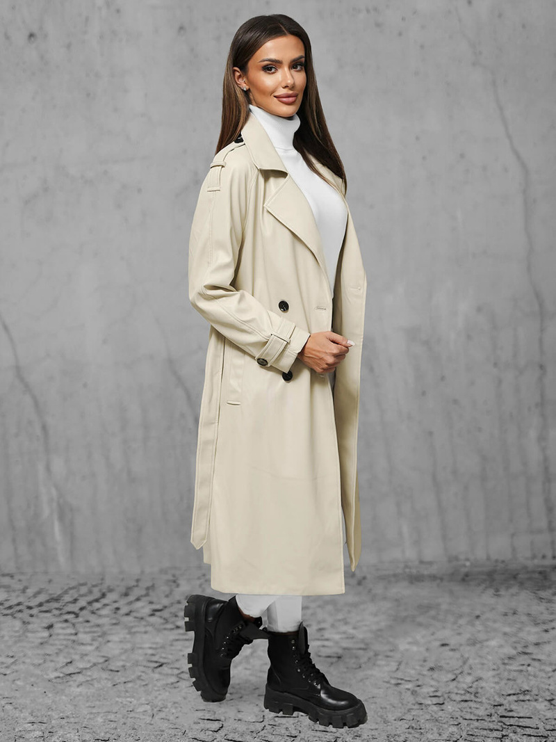 Palton de piele de dama bej deschis OZONEE JS/11Z8100