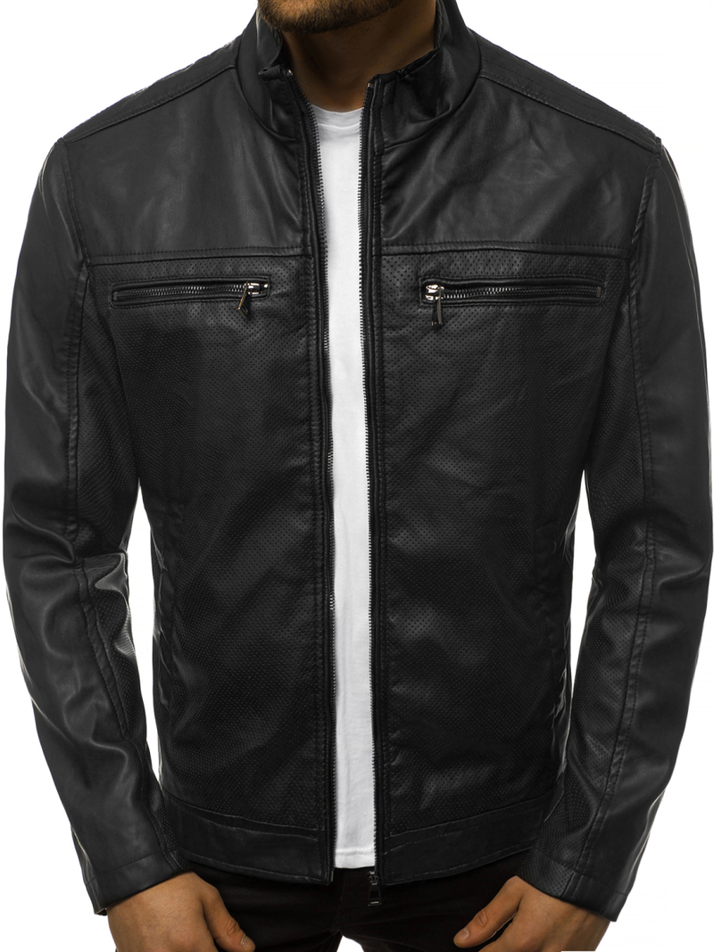 Geacă de piele bărbați neagră OZONEE JB/JP1131