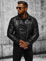 Geacă de piele bărbați neagră OZONEE JS/11Z8056