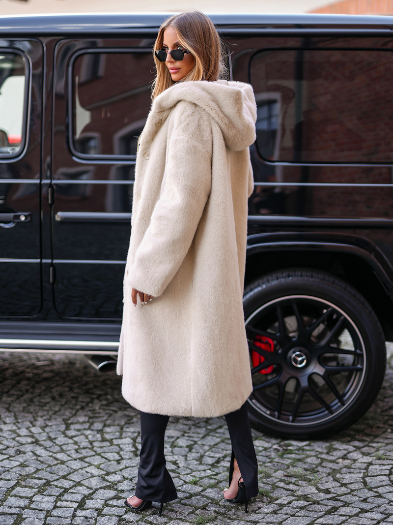 Geacă de iarnă din blană pentru femei bej OZONEE JS/11Z8250