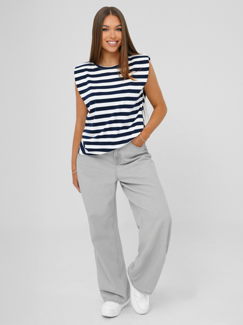 Tricou femei alb-albastru marin OZONEE JS/R61670