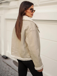 Geacă de piele pentru femei bej OZONEE JS/11Z8178