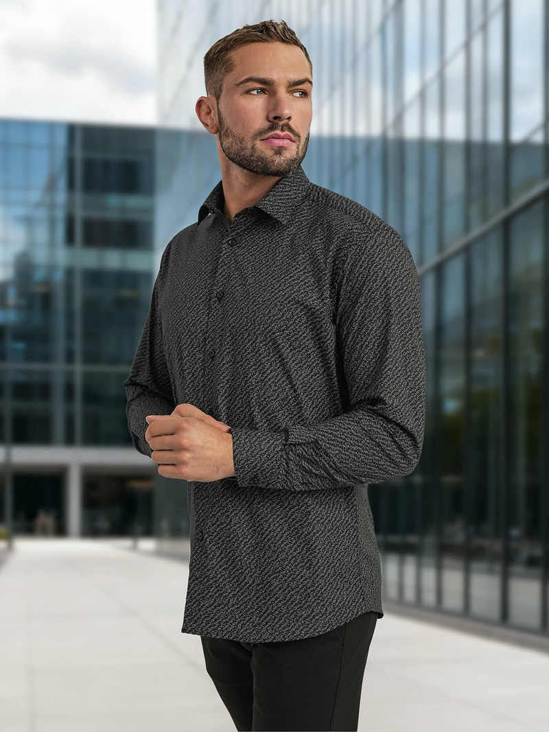 Cămașă bărbați neagră OZONEE V/V184