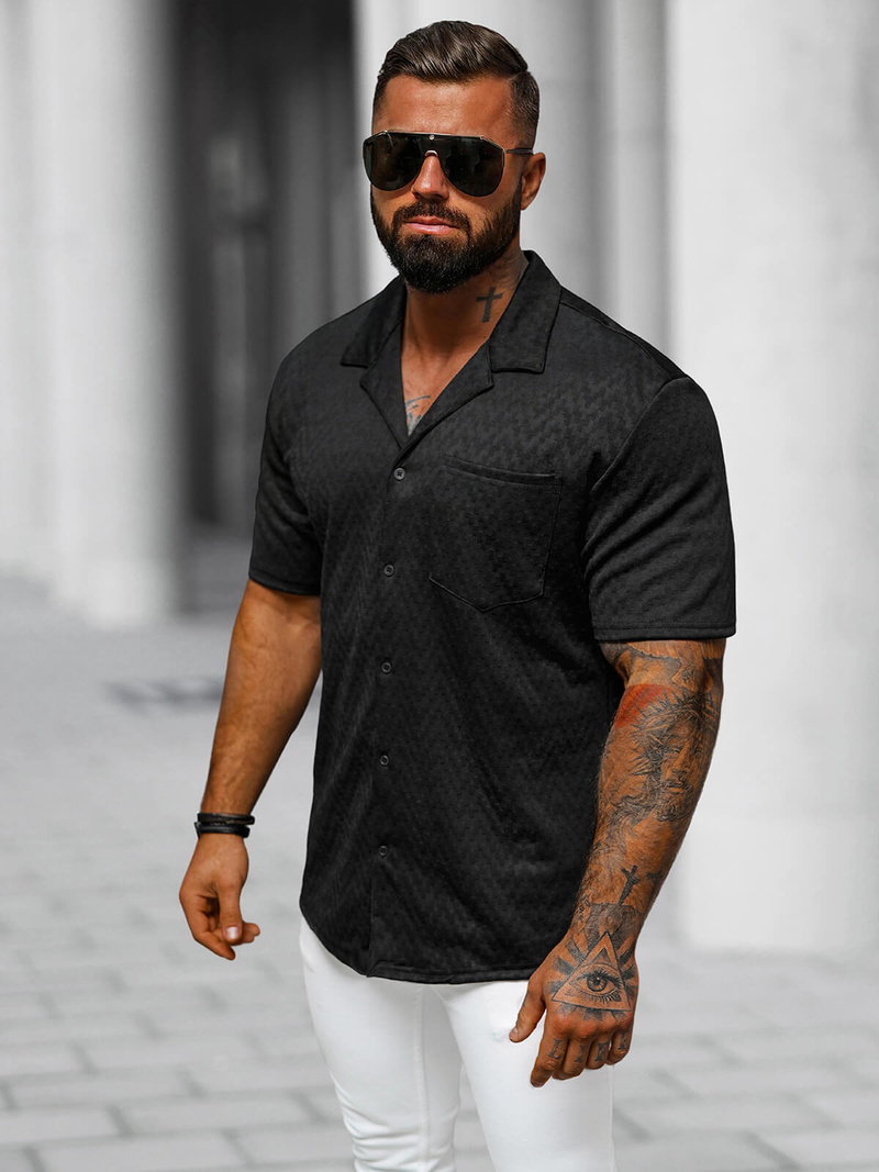 Cămașă cu mâneca scurtă bărbați neagră OZONEE O/3C319