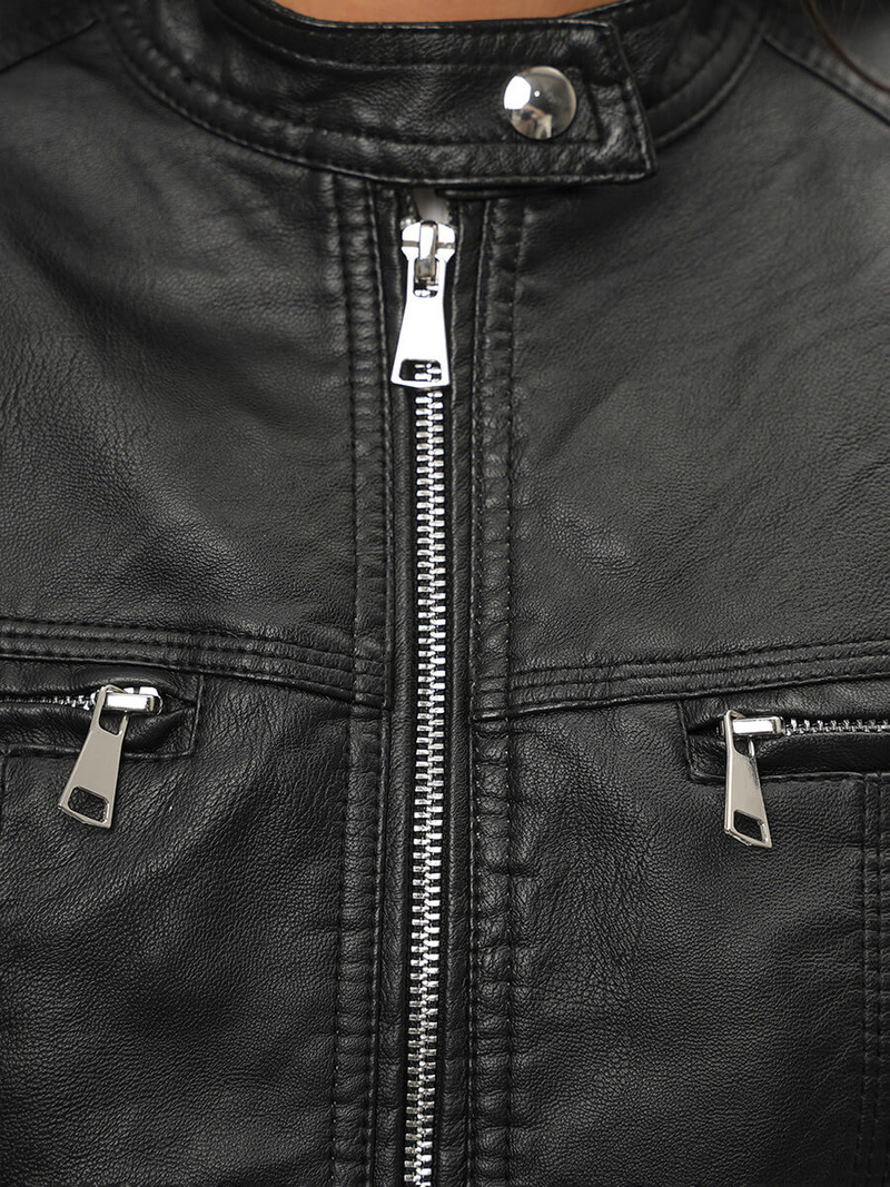 Geacă de piele pentru femei neagră OZONEE JS/11Z8010