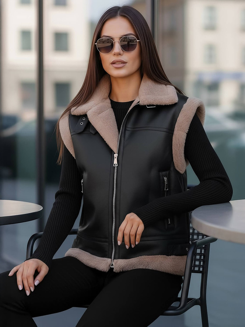 Vestă de piele pentru femei neagră OZONEE JS/61M8503/392Z