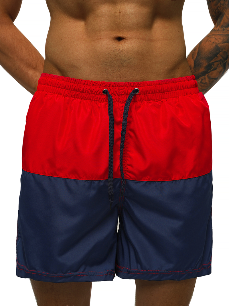 Pantaloni scurti de baie bărbați roșu și bleumarin OZONEE JS/HM062